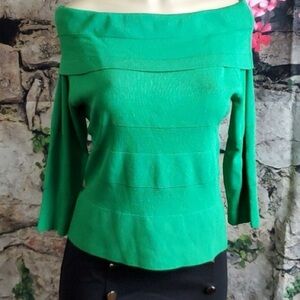 Venini Petite Top Green Off Shoulder Size PL